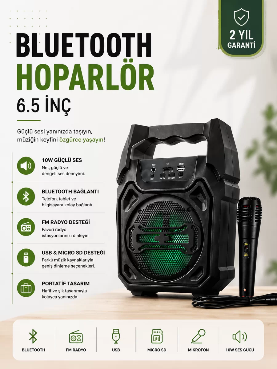 Yeni Nesil 6.5 İnç Bluetooth Hoparlör Mikrofonlu Taşınabilir Ses Sistemi 1 Yeni Nesil 6.5 İnç Bluetooth Hoparlör Mikrofonlu Taşınabilir Ses Sistemi
