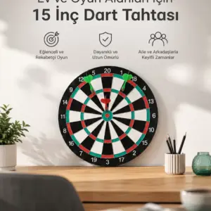 15 İnç Büyük Boy Dart Tahtası Ev Oyun Seti 4 Adet Metal Uç Oklu