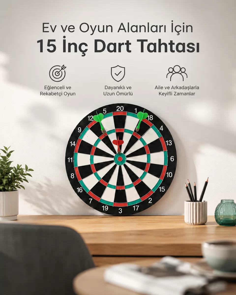 15 İnç Büyük Boy Dart Tahtası Ev Oyun Seti 4 Adet Metal Uç Oklu 1 15 İnç Büyük Boy Dart Tahtası Ev Oyun Seti 4 Adet Metal Uç Oklu