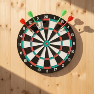 15 İnç Dart Tahtası 4 Metal Uçlu Dart Oku Dayanıklı Ahşap Gövde