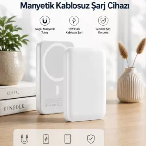 15W MagSafe Uyumlu Manyetik Kablosuz Powerbank 5000 mAh