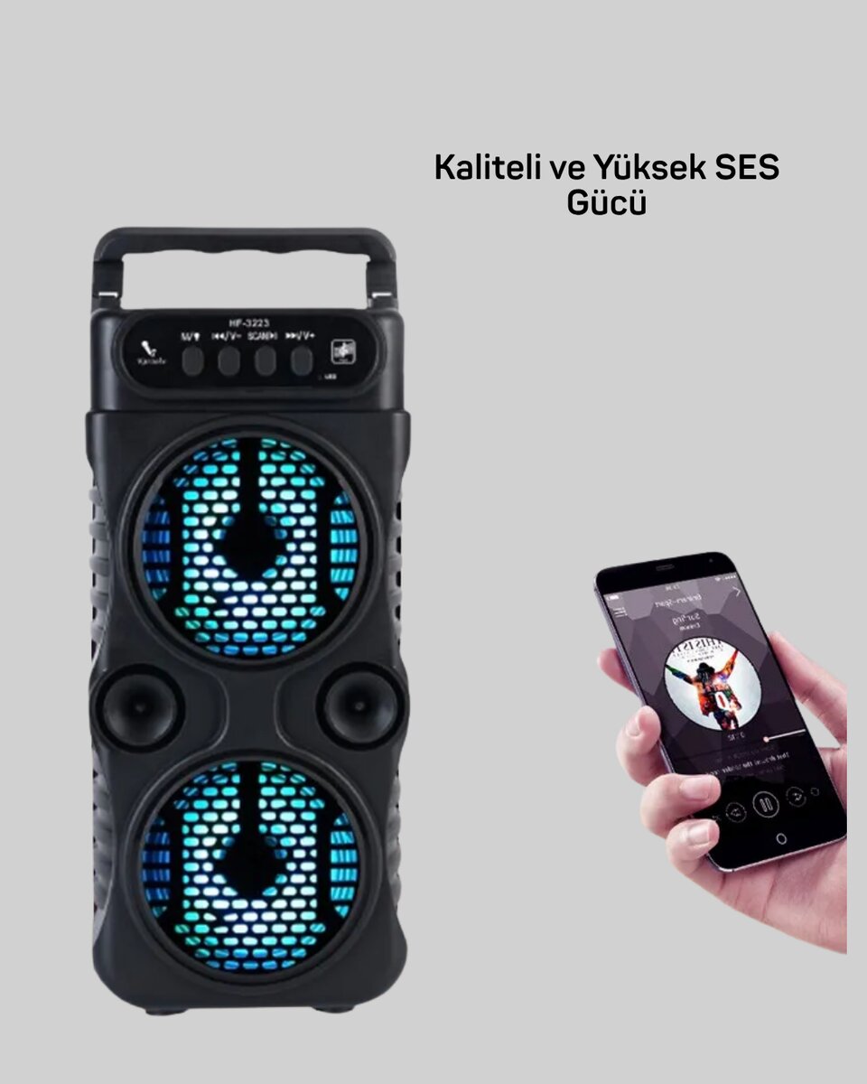 Kablosuz LED Işıklı Bluetooth Hoparlör – FM Radyolu Mikrofon Girişli 4 Kablosuz LED Işıklı Bluetooth Hoparlör – FM Radyolu Mikrofon Girişli - Görsel 4