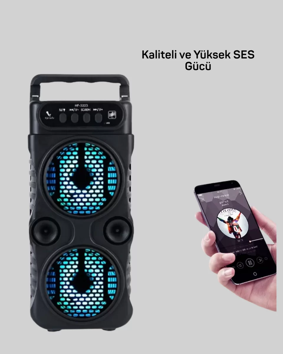 LED Işıklı Kablosuz Bluetooth Hoparlör Yüksek Ses Güçlü Bas Performansı Taşınabilir Şarjlı 4 LED Işıklı Kablosuz Bluetooth Hoparlör Yüksek Ses Güçlü Bas Performansı Taşınabilir Şarjlı - Görsel 4