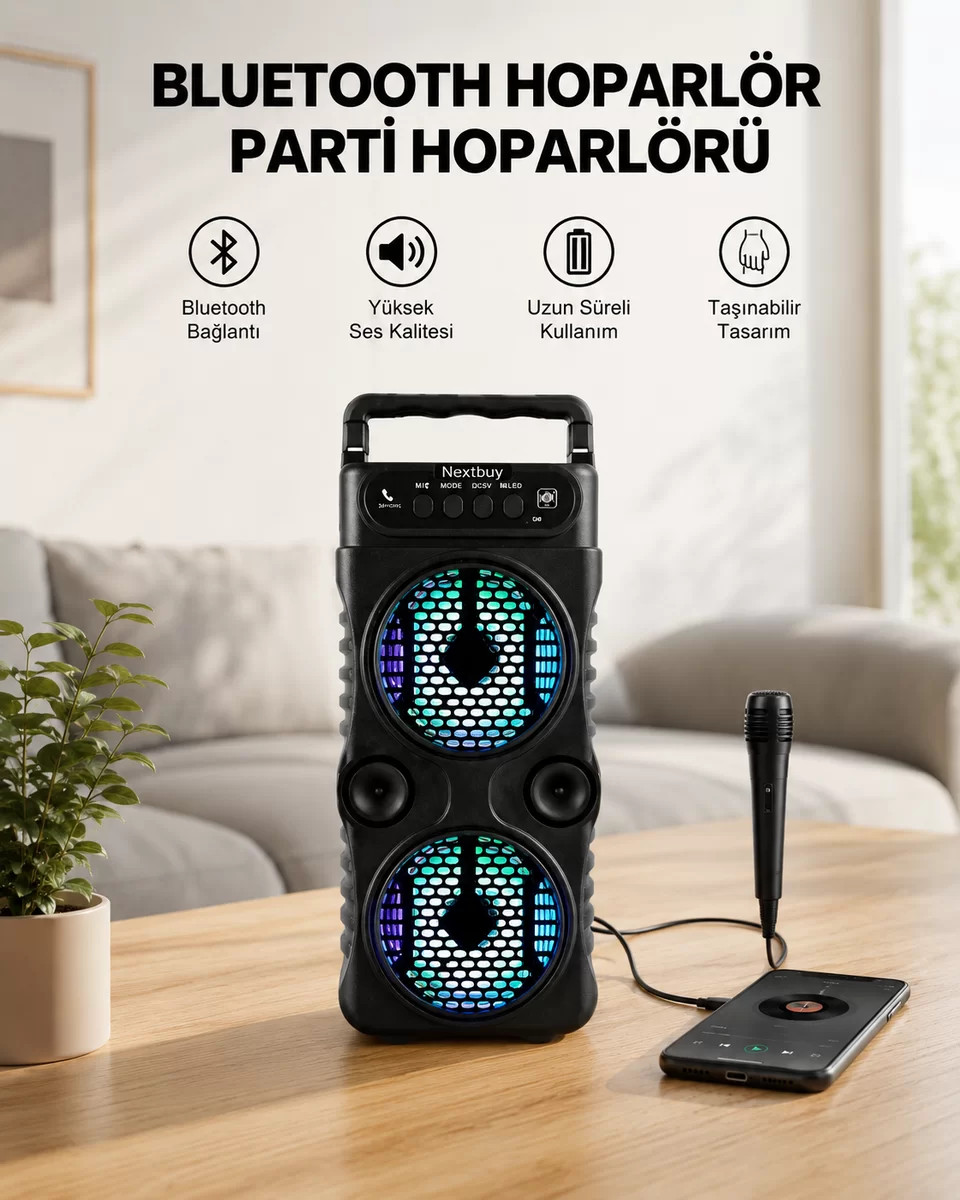 LED Işıklı Kablosuz Bluetooth Hoparlör Yüksek Ses Güçlü Bas Performansı Taşınabilir Şarjlı 1 LED Işıklı Kablosuz Bluetooth Hoparlör Yüksek Ses Güçlü Bas Performansı Taşınabilir Şarjlı