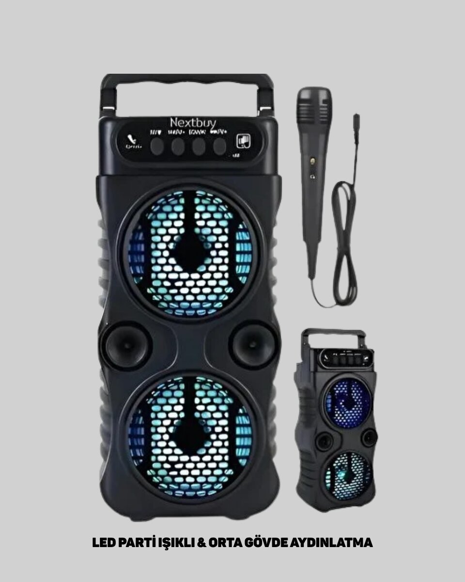 Bluetooth Bağlantılı LED Işıklı Taşınabilir Hoparlör – 1200 mAh Şarjlı FM Radyolu 2 Bluetooth Bağlantılı LED Işıklı Taşınabilir Hoparlör – 1200 mAh Şarjlı FM Radyolu - Görsel 2