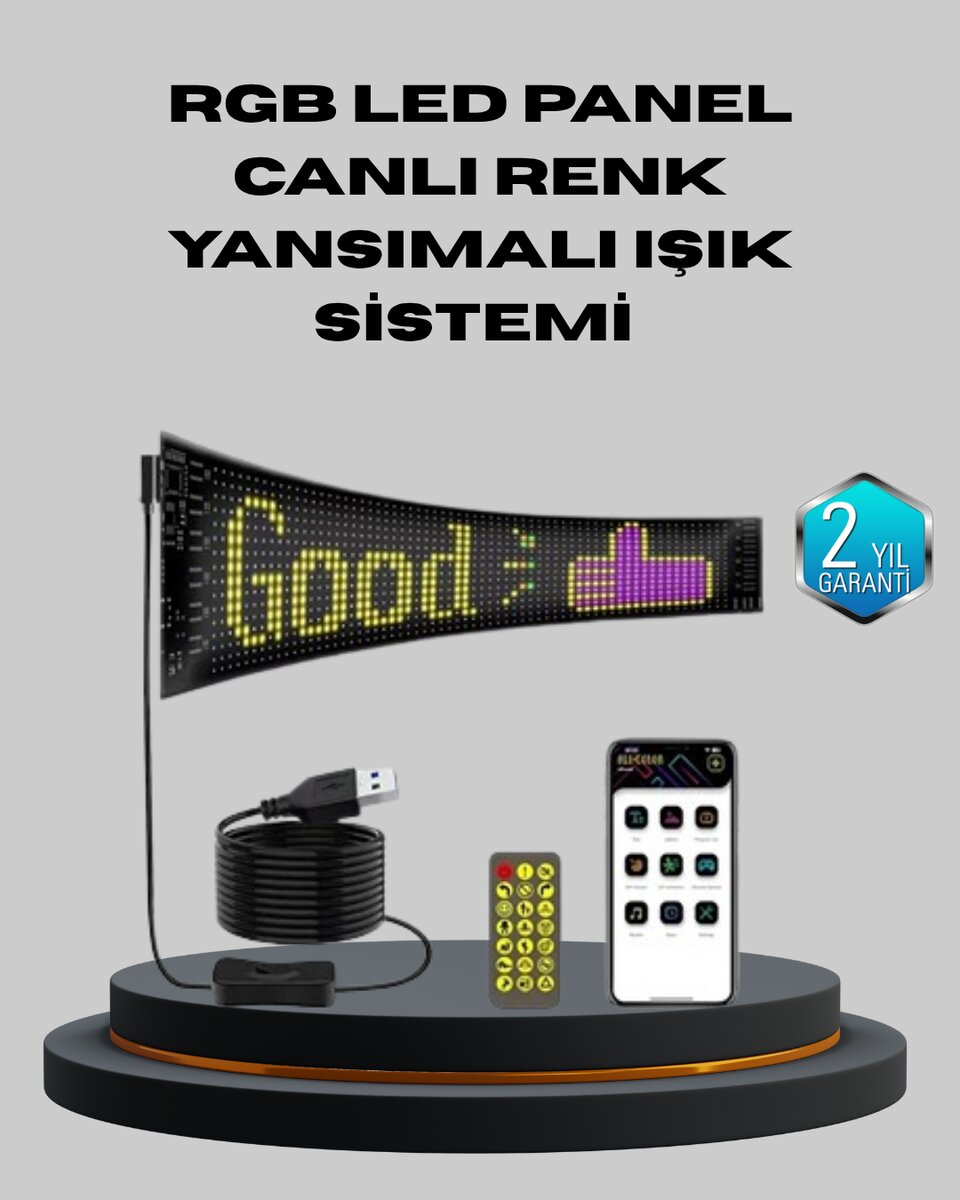 5V USB Akıllı Piksel LED Panel – Mobil Uygulama Kontrollü Renkli Işık Efektli 1 5V USB Akıllı Piksel LED Panel – Mobil Uygulama Kontrollü Renkli Işık Efektli