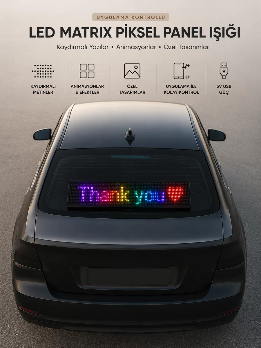 LED Matrix Piksel Panel Işığı USB Uygulama Kontrollü Kaydırmalı Yazı Ekranı 1 LED Matrix Piksel Panel Işığı USB Uygulama Kontrollü Kaydırmalı Yazı Ekranı
