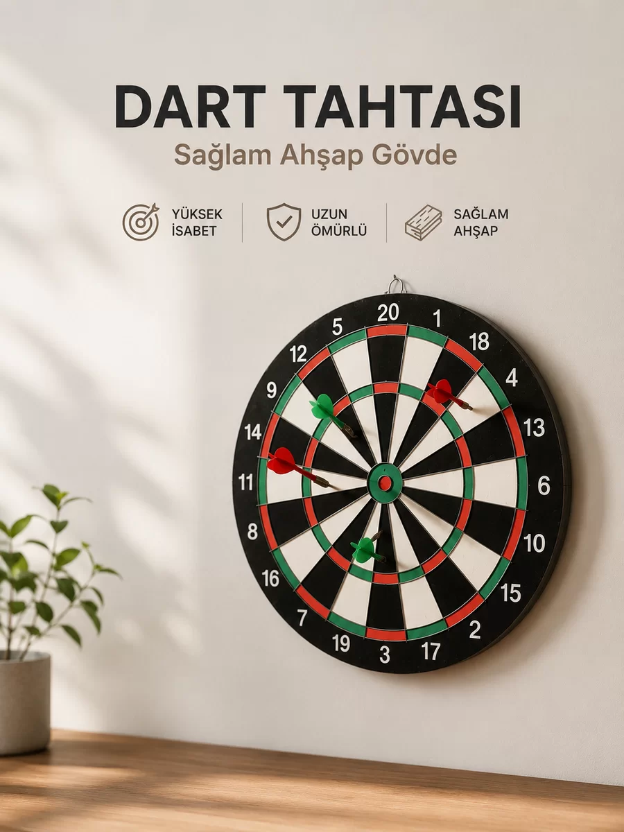 Evde Ofiste ve Oyun Alanlarında Kullanıma Uygun Sağlam Ahşap Gövdeli Dart Tahtası 1 Evde Ofiste ve Oyun Alanlarında Kullanıma Uygun Sağlam Ahşap Gövdeli Dart Tahtası