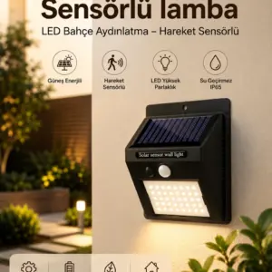 Sensörlü, Güneş Enerjili LED Duvar Lambası Bahçe ve Balkon Aydınlatma
