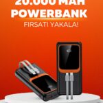 20.000 mAh Powerbank – 22.5W Hızlı Şarj, Çok Kablolu, Dijital Göstergeli