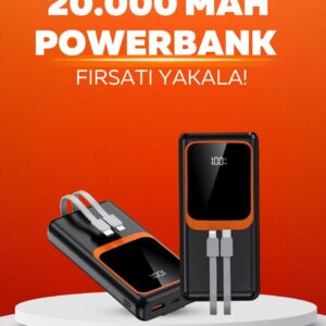 20.000 mAh Powerbank – 22.5W Hızlı Şarj Çok Kablolu Dijital Göstergeli
