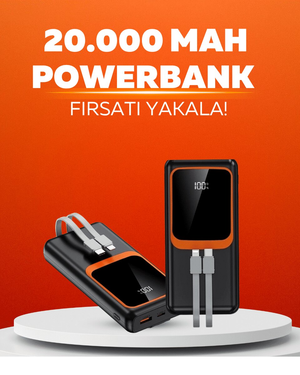 20.000 mAh Powerbank – 22.5W Hızlı Şarj Çok Kablolu Dijital Göstergeli 1 20.000 mAh Powerbank – 22.5W Hızlı Şarj Çok Kablolu Dijital Göstergeli