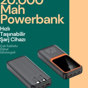 Haydiburaya 13 Taşınabilir Şarj Cihazı 20000 mAh | 22.5W Hızlı Şarj + Dijital Ekran + Kablo Dahil