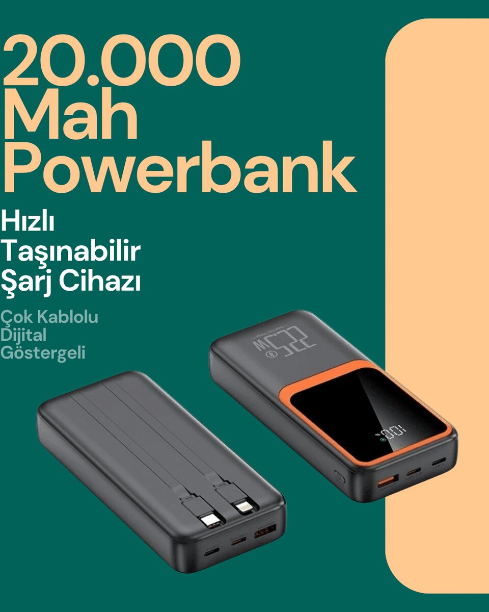 Taşınabilir Şarj Cihazı 20000 mAh | 22.5W Hızlı Şarj + Dijital Ekran + Kablo Dahil 1 Taşınabilir Şarj Cihazı 20000 mAh | 22.5W Hızlı Şarj + Dijital Ekran + Kablo Dahil