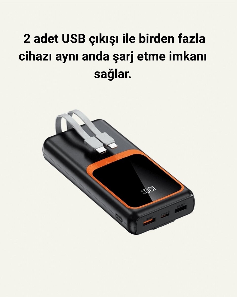 Dijital Ekranlı 20.000 mAh Powerbank | 22.5W Hızlı Şarj + Çoklu Bağlantı Seçeneği 4 Dijital Ekranlı 20.000 mAh Powerbank | 22.5W Hızlı Şarj + Çoklu Bağlantı Seçeneği - Görsel 4
