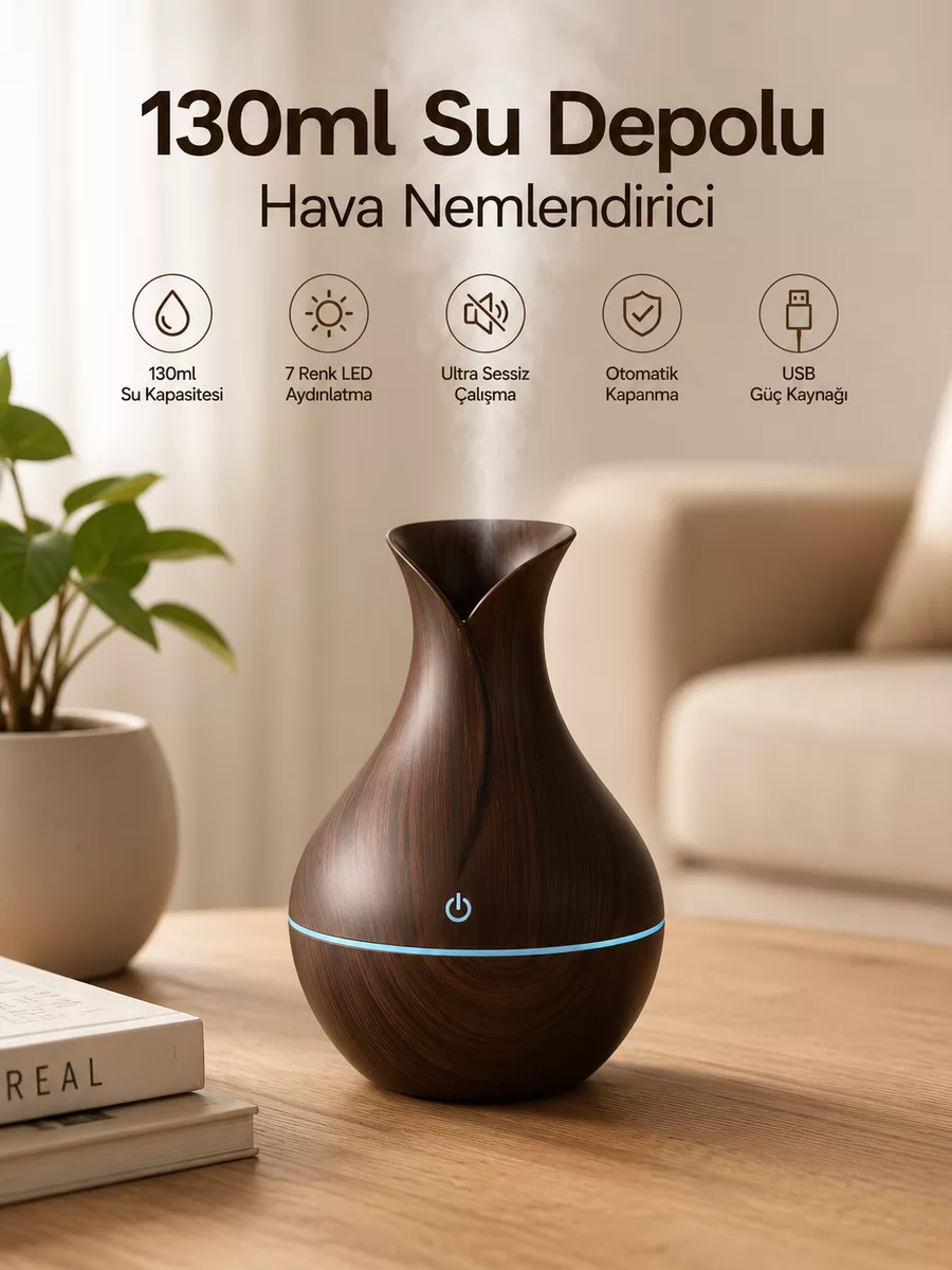 130ml Aromaterapi Difüzörü Hava Nemlendirici 7 Renk LED Işıklı 1 130ml Aromaterapi Difüzörü Hava Nemlendirici 7 Renk LED Işıklı