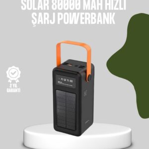 80000 mAh Solar Powerbank Göstergeli Fenerli Hızlı Şarj Taşınabilir Şarj Cihazı