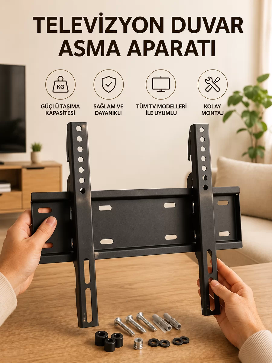 32-55 İnç Uyumlu 40 Kg Taşıma Kapatiseli Televizyon Duvar Asma Aparatı 1 32-55 İnç Uyumlu 40 Kg Taşıma Kapatiseli Televizyon Duvar Asma Aparatı