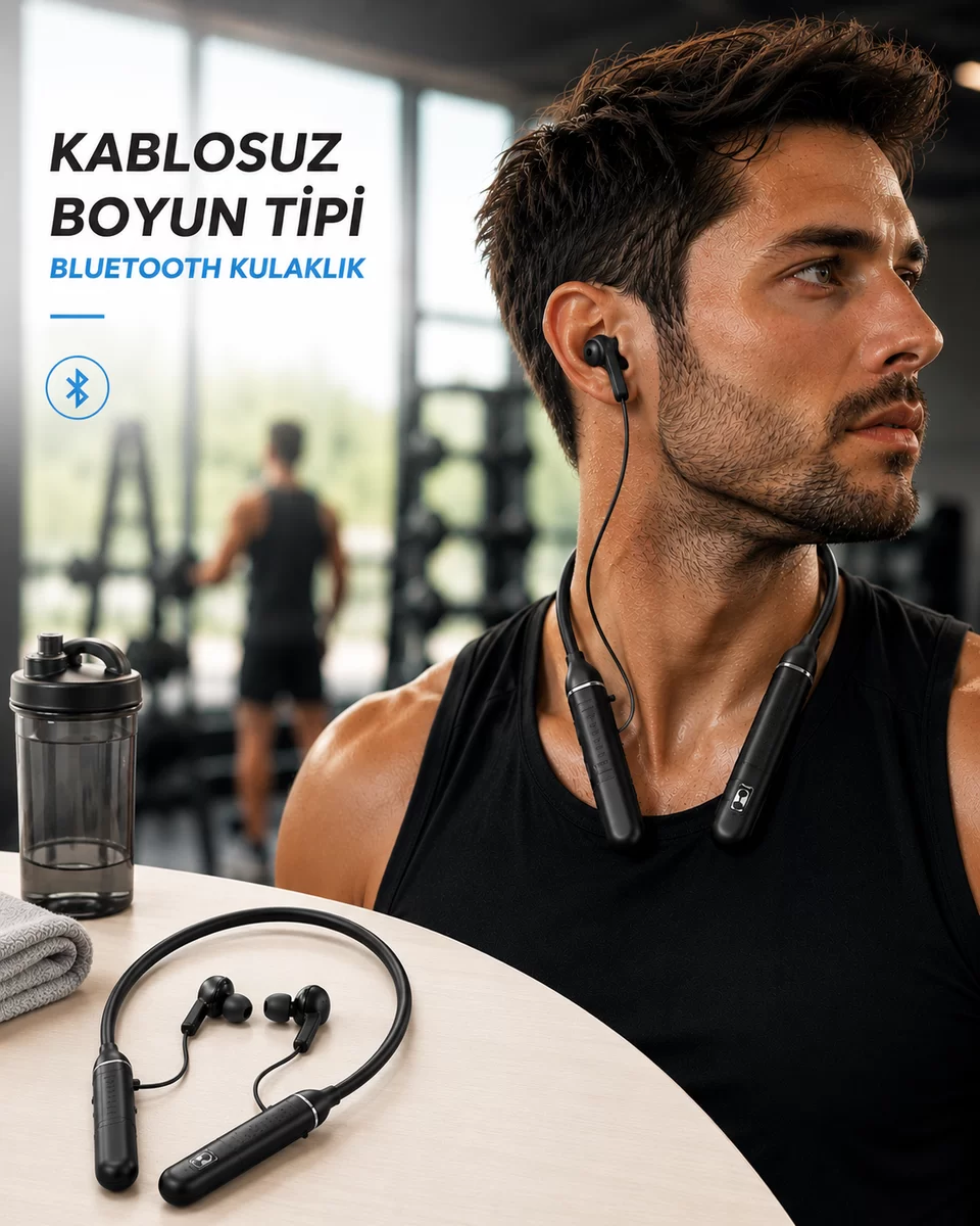Boyun Tipi Kablosuz Bluetooth Kulaklık Uzun Pil Ömrü Mikrofonlu 1 Boyun Tipi Kablosuz Bluetooth Kulaklık Uzun Pil Ömrü Mikrofonlu