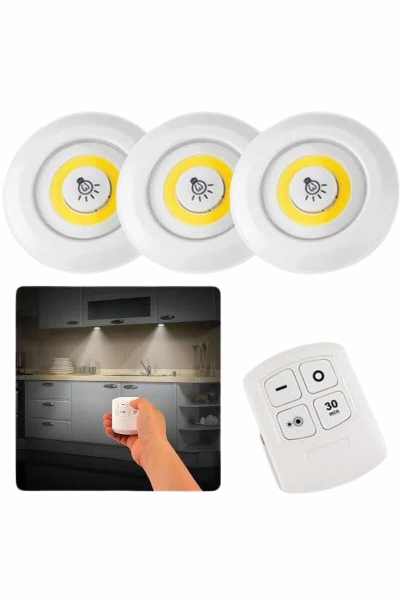 Dolap Işığı Mutfak Rafı Işığı Uzaktan Kumandalı 3 Lü Spot Led Lamba 2 Dolap Işığı Mutfak Rafı Işığı Uzaktan Kumandalı 3 Lü Spot Led Lamba - Görsel 2