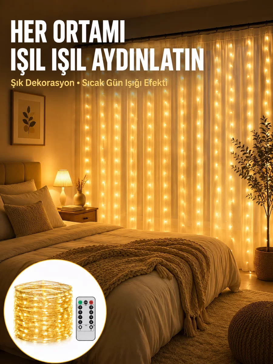Dekoratif Perde Peri Led Günışığı Renk 8 Fonksiyonlu Işık Yeni Nesil 1 Dekoratif Perde Peri Led Günışığı Renk 8 Fonksiyonlu Işık Yeni Nesil