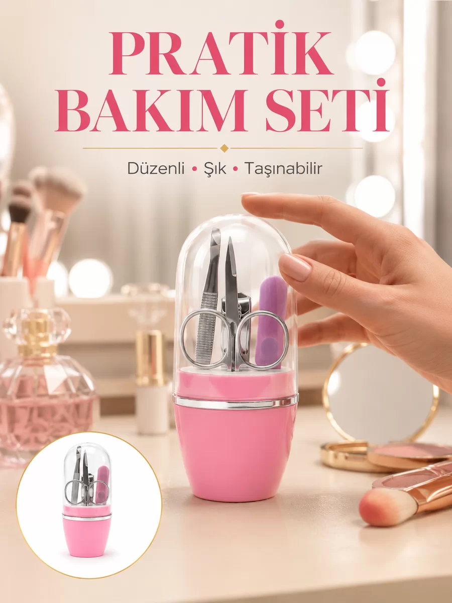Tırnak Bakım Manikür Pedikür Seti 4 Parça Pembe Ev ve Seyahat Uyumlu Yeni Nesil 1 Tırnak Bakım Manikür Pedikür Seti 4 Parça Pembe Ev ve Seyahat Uyumlu Yeni Nesil