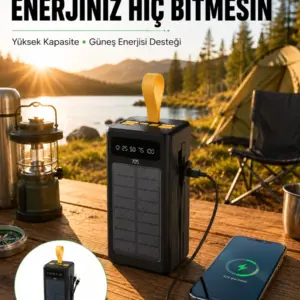 Taşınabilir Güneş Panelli Powerbank Çoklu Cihaz Şarj Destekli Yeni Nesil