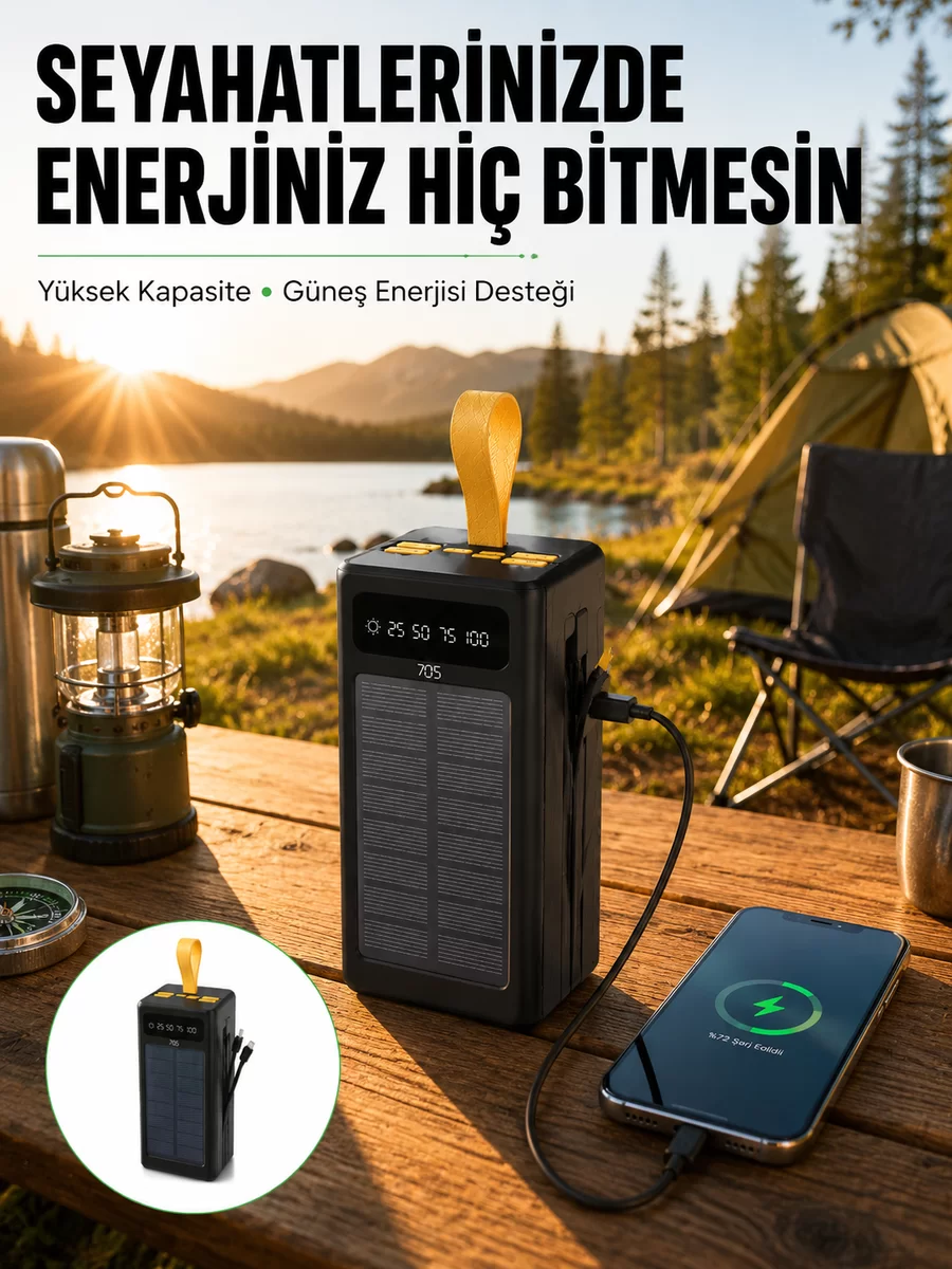 Taşınabilir Güneş Panelli Powerbank Çoklu Cihaz Şarj Destekli Yeni Nesil 1 Taşınabilir Güneş Panelli Powerbank Çoklu Cihaz Şarj Destekli Yeni Nesil