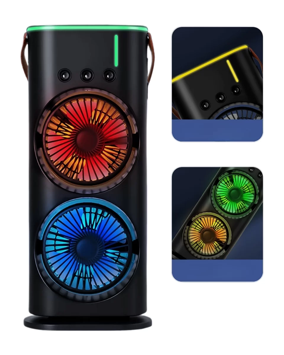 USB Şarjlı Çift Başlıklı Buharlı Masaüstü Fan Sessiz Serinletici Işıklı Fan 4 USB Şarjlı Çift Başlıklı Buharlı Masaüstü Fan Sessiz Serinletici Işıklı Fan - Görsel 4