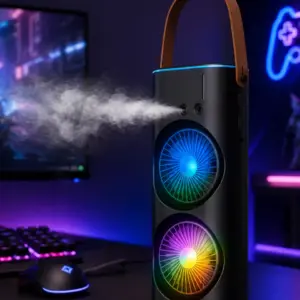 RGB Işıklı Spreyli Masa Fanı Çift Motorlu Güçlü Üflemeli Taşınabilir Fan