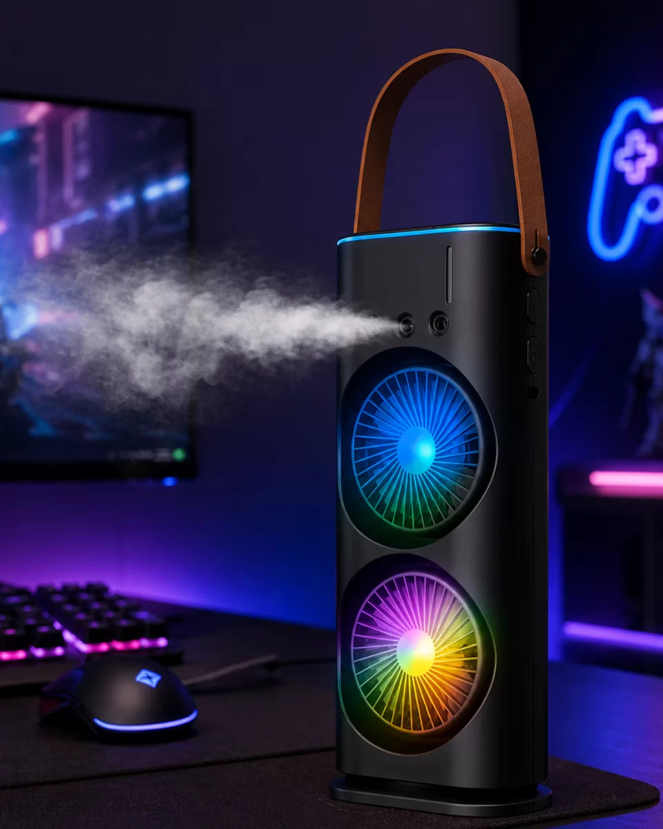 RGB Işıklı Spreyli Masa Fanı Çift Motorlu Güçlü Üflemeli Taşınabilir Fan 1 RGB Işıklı Spreyli Masa Fanı Çift Motorlu Güçlü Üflemeli Taşınabilir Fan