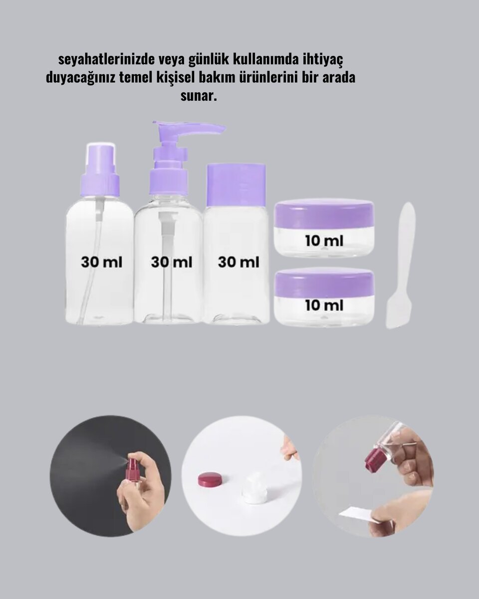 Seyahat Banyo Seti 5 Parça Şeffaf Taşıma Çantalı 30 ml 4 Seyahat Banyo Seti 5 Parça Şeffaf Taşıma Çantalı 30 ml - Görsel 4