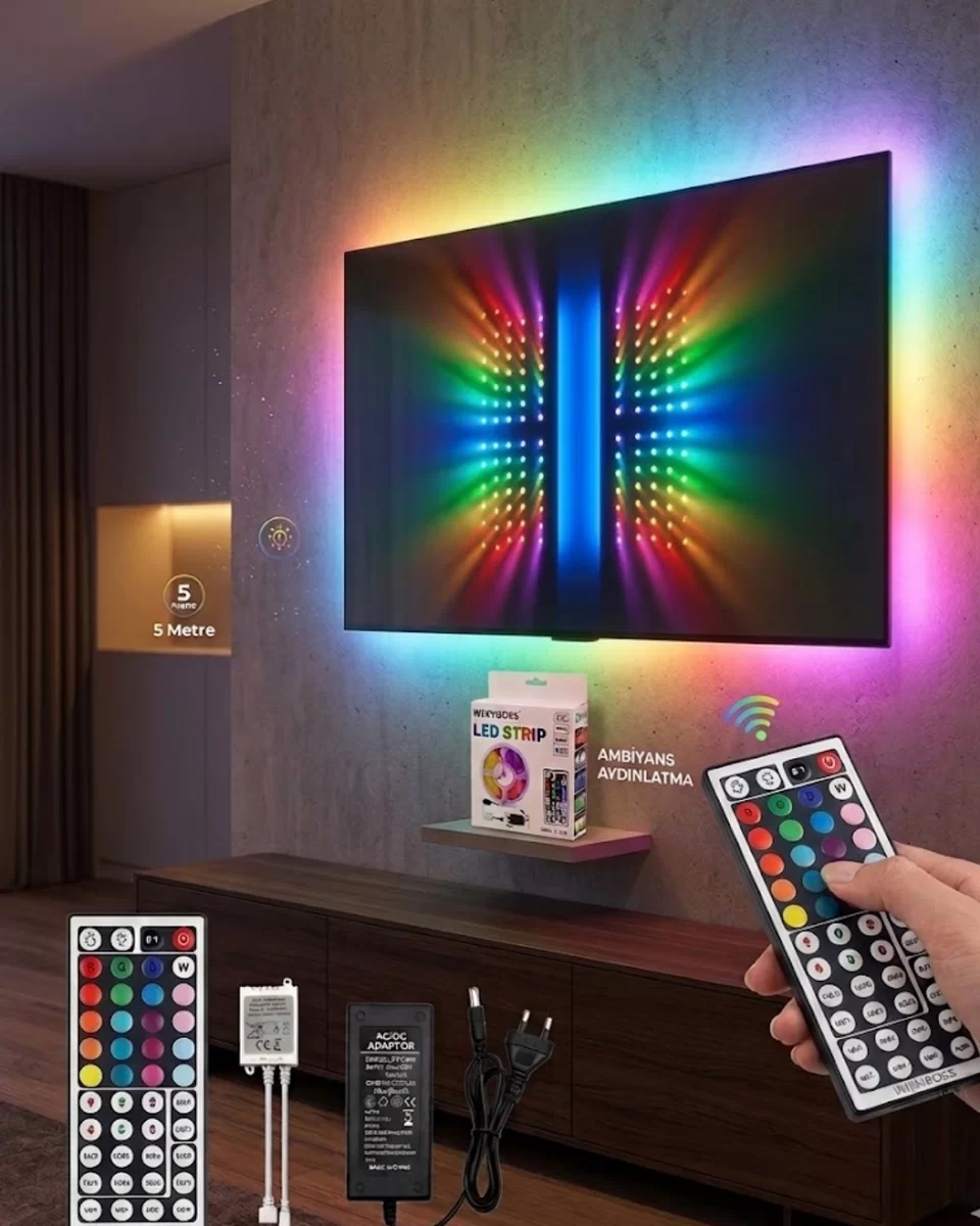 RGB LED Strip 5 Metre Kumandalı 5050 Şerit Led Dekorasyon Işığı 1 RGB LED Strip 5 Metre Kumandalı 5050 Şerit Led Dekorasyon Işığı