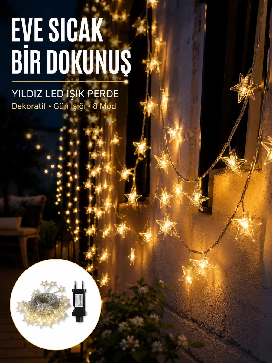 Yıldız Led Işık 5 Metre Dekoratif Aydınlatma Günışığı Yeni Nesil 1 Yıldız Led Işık 5 Metre Dekoratif Aydınlatma Günışığı Yeni Nesil