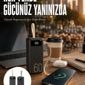 Powerbank 60.000 Mah Taşınabilir Şarj Hızlı El Fenerli Dijital Göstergeli Yeni Nesil