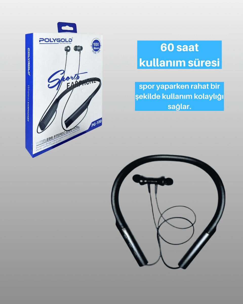 Polygold PG-100 Bluetooth 5.0 Boyun Bantlı Kulaklık – 50 Saat Konuşma Süresi Type-C Şarj 2 Polygold PG-100 Bluetooth 5.0 Boyun Bantlı Kulaklık – 50 Saat Konuşma Süresi Type-C Şarj - Görsel 2