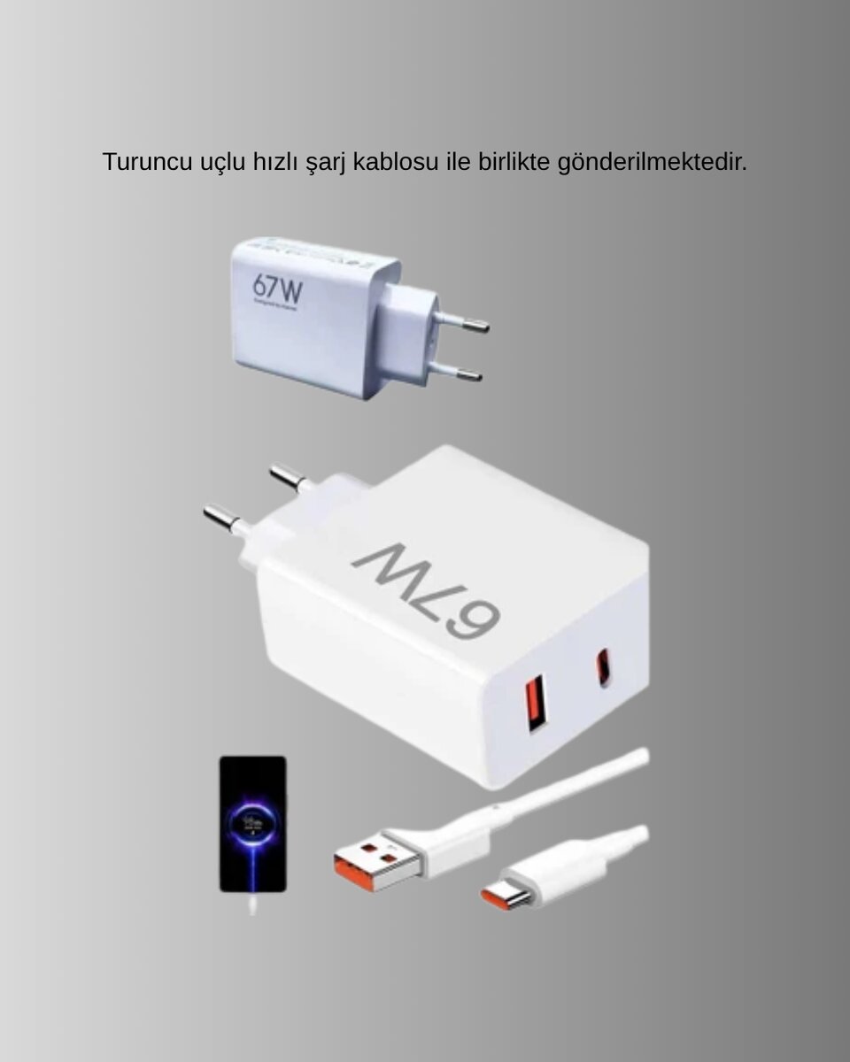67W Süper Hızlı Şarj Adaptörü ve Kablo Seti – Güvenli Kompakt ve Ergonomik Tasarım 4 67W Süper Hızlı Şarj Adaptörü ve Kablo Seti – Güvenli Kompakt ve Ergonomik Tasarım - Görsel 4