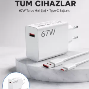 67 Watt Güvenli Hızlı Şarj Adaptörü Samsung M31 M33 M51 Uyumlu Yeni Nesil