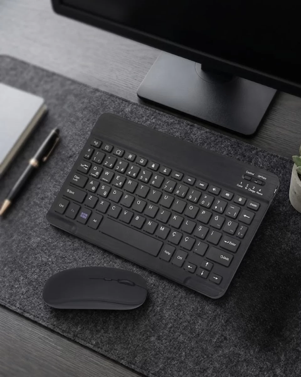 Bluetooth Klavye Mouse Seti Taşınabilir Wireless Bilgisayar Aksesuarı 1 Bluetooth Klavye Mouse Seti Taşınabilir Wireless Bilgisayar Aksesuarı