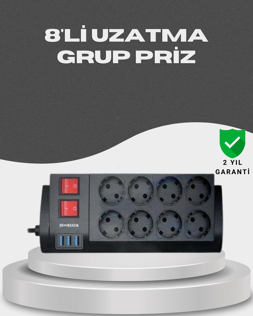 Akım Korumalı 8’li Priz 3 USB’li Uzatma Kablosu Isıya Dayanıklı 2 Metre 1 Akım Korumalı 8’li Priz 3 USB’li Uzatma Kablosu Isıya Dayanıklı 2 Metre