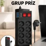 Termal Korumalı 8 Prizli 3 USB’li Uzatma Kablosu Yeni Nesil