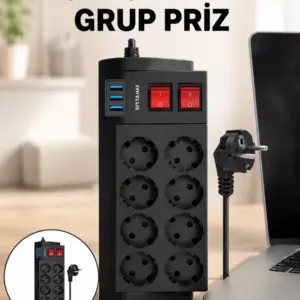 Haydiburaya 9 Termal Korumalı 8 Prizli 3 USB’li Uzatma Kablosu Yeni Nesil
