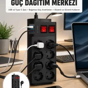 Haydiburaya 11 2 Metre Güçlü Çoklu Priz 8 Soket Yeni Nesil