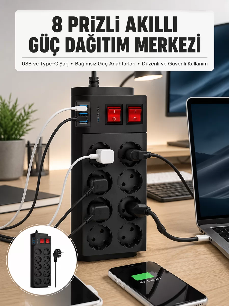 2 Metre Güçlü Çoklu Priz 8 Soket Yeni Nesil 1 2 Metre Güçlü Çoklu Priz 8 Soket Yeni Nesil