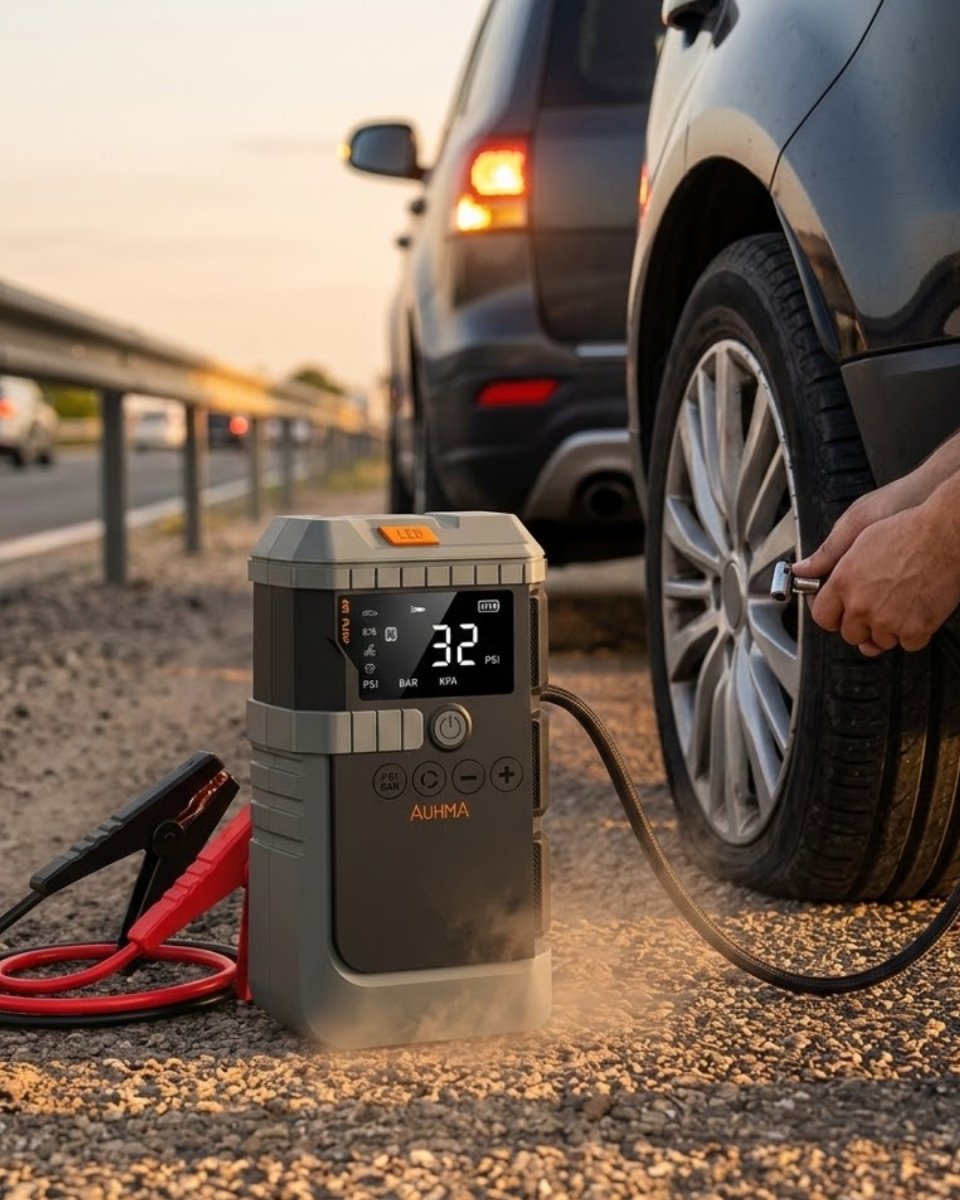 Araç Akü Takviye Powerbank Lastik Şişirme Kompresörü LED Işıklı Çok Fonksiyonlu Acil Durum Cihazı 1 Araç Akü Takviye Powerbank Lastik Şişirme Kompresörü LED Işıklı Çok Fonksiyonlu Acil Durum Cihazı
