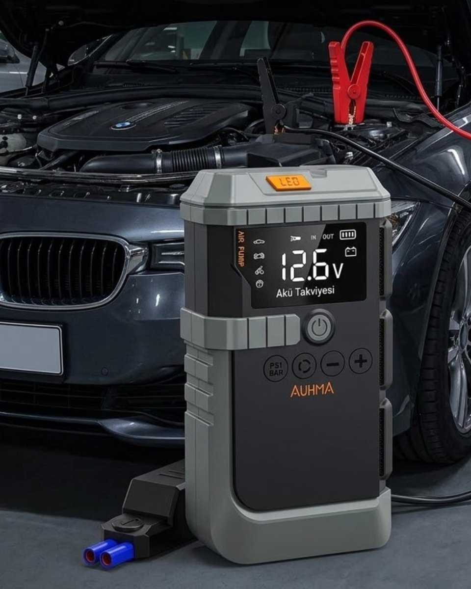 Taşınabilir Araç Çalıştırma Jump Starter Hava Pompası Dijital Basınç Göstergeli Güç Bankası 1 Taşınabilir Araç Çalıştırma Jump Starter Hava Pompası Dijital Basınç Göstergeli Güç Bankası