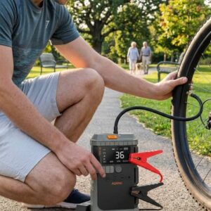 Araç Lastik Basınç Pompası Akü Takviye Powerbank ve SOS Işıklı Çok Fonksiyonlu Cihaz