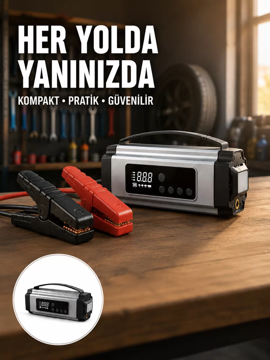 Acil Durumlar İçin Çok Fonksiyonlu Araç Akü Takviyesi Hava Kompresörü ve Güç Kaynağı Yeni Nesil 1 Acil Durumlar İçin Çok Fonksiyonlu Araç Akü Takviyesi Hava Kompresörü ve Güç Kaynağı Yeni Nesil