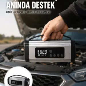 Dijital Göstergeli Akü Takviye Cihazı Lastik Şişirme Powerbank ve LED Işık Özellikli Yeni Nesil