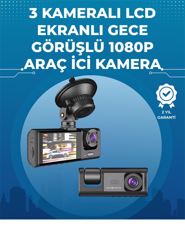 Gece Görüşlü 3'lü Araç Kamerası – Geri Görüş Destekli 170° Geniş Açı 1 Gece Görüşlü 3'lü Araç Kamerası – Geri Görüş Destekli 170° Geniş Açı